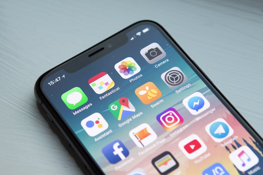 Phone home screen with app icons